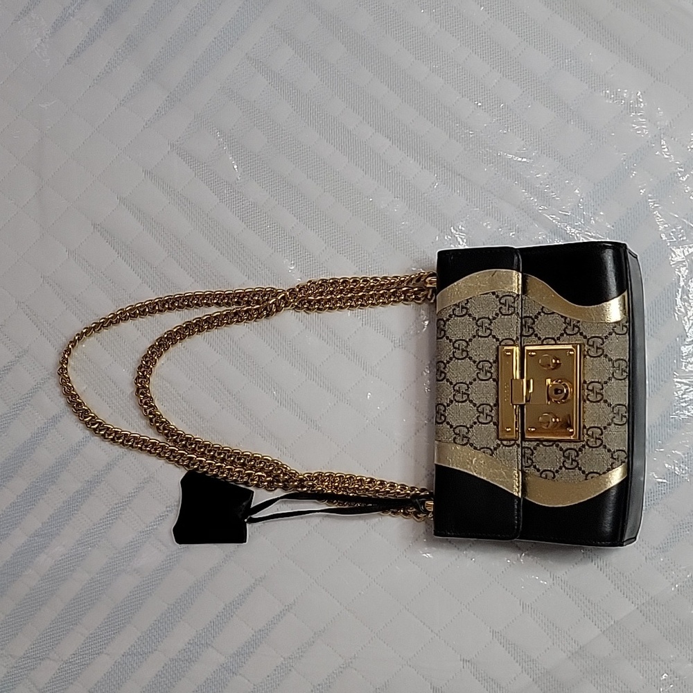 GUCCI Tricolor GG Supreme Canvas And Leather Medium Padlock Shoulder Bag